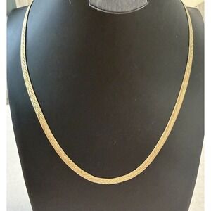 Gold Tone Herringbone Chain Necklace 18in Flat Snake Chain Vintage Style